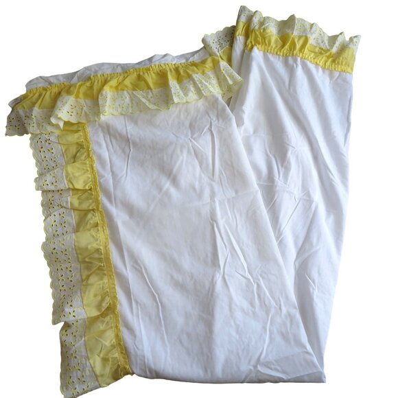 2 White Yellow Eyelet Lace Ruffle Curtain Drape Panels 79